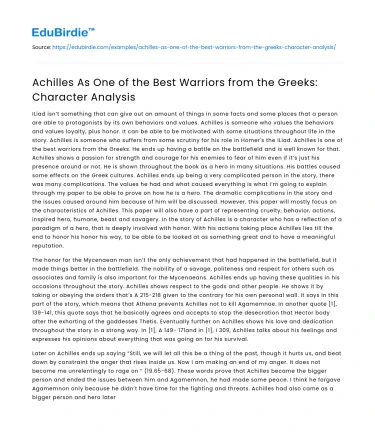 Achilles Character Analysis: The Greatest Greek Warrior