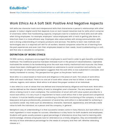 Work Ethics As A Soft Skill: Positive And Negative Aspects