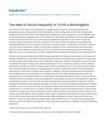 The Idea of Social Inequality in To Kill a Mockingbird