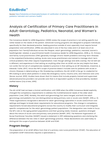 Analysis of Certification of Primary Care Practitioners in Various Fields