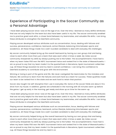 Soccer community participation as personal advantage