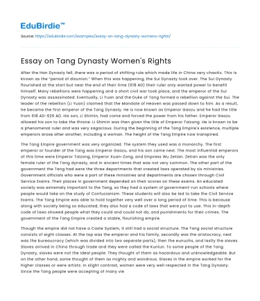 Essay on Tang Dynasty Women’s Rights