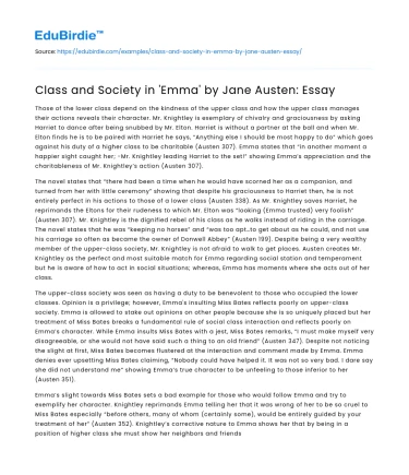 Class and Society in ‘Emma’ by Jane Austen: Essay