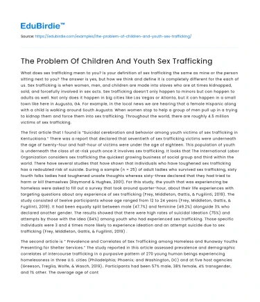 The Crisis of Child and Youth Sex Trafficking