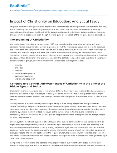 Impact of Christianity on Education: Analytical Essay