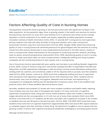 Factors Affecting Quality of Care in Nursing Homes