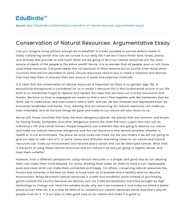 Conservation of Natural Resources: Argumentative Essay