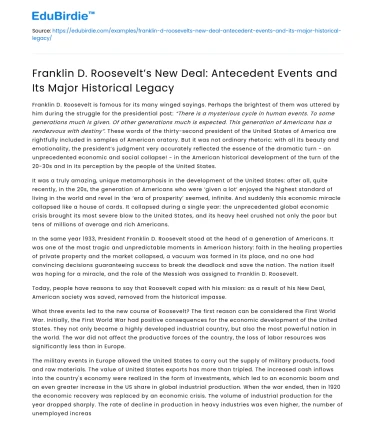 FDR’s New Deal: Antecedents and Historical Legacy