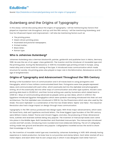 Gutenberg and the Origins of Typography