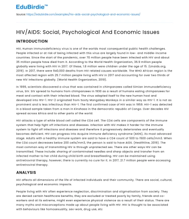 HIV/AIDS: Social, Psychological And Economic Issues