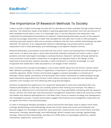 The Importance Of Research Methods To Society