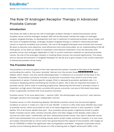 The Role Of Androgen Receptor Therapy In Advanced Prostate Cancer