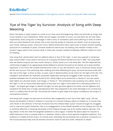 ‘Eye of the Tiger’ by Survivor: Analysis of Song with Deep Meaning