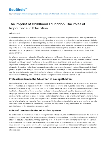 The Impact of Childhood Education: The Roles of Importance in Education