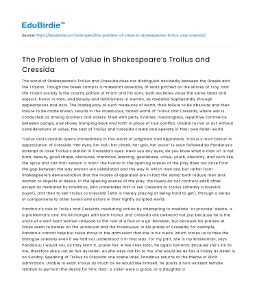 The Problem of Value in Shakespeare’s Troilus and Cressida