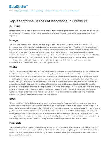 Representation Of Loss of Innocence In Literature