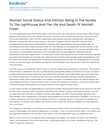 Female Social Status in To the Lighthouse and Related Texts