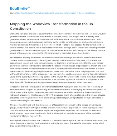 Mapping the Worldview Transformation in the US Constitution
