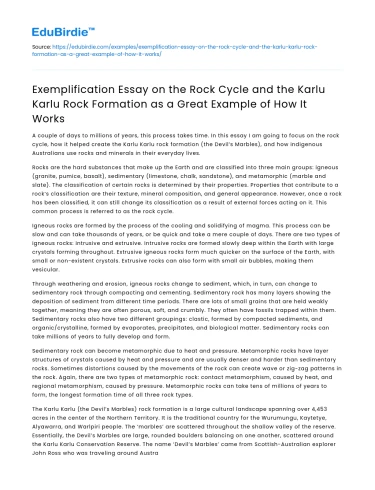 Rock Cycle & Karlu Karlu Formation: Exemplification Essay