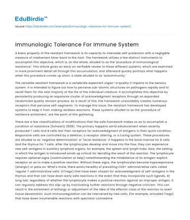 Immunologic Tolerance For Immune System