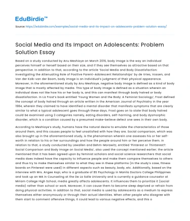 Social Media and Its Impact on Adolescents: Problem Solution Essay