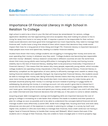 Importance Of Financial Literacy In High School In Relation To College