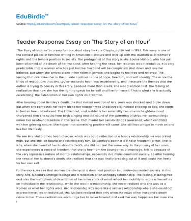 Reader Response Essay on ‘The Story of an Hour’