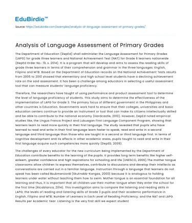Analysis of Language Assessment of Primary Grades