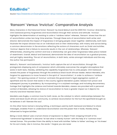 ‘Ransom’ Versus ‘Invictus’: Comparative Analysis