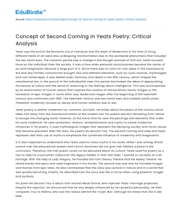 Concept of Second Coming in Yeats Poetry: Critical Analysis