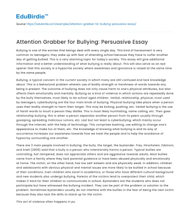 Attention Grabber for Bullying: Persuasive Essay