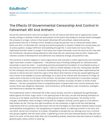 Governmental censorship in Fahrenheit 451 and Anthem