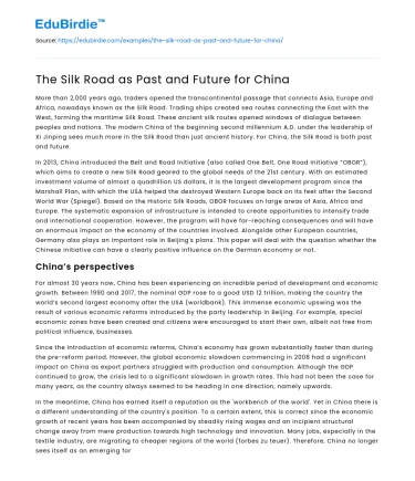 The Silk Road as Past and Future for China