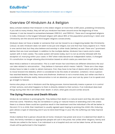 Overview Of Hinduism As A Religion