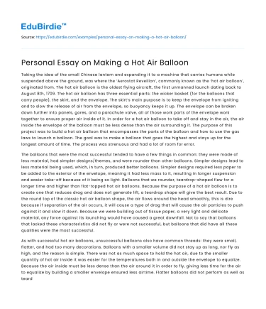 Personal Essay on Making a Hot Air Balloon