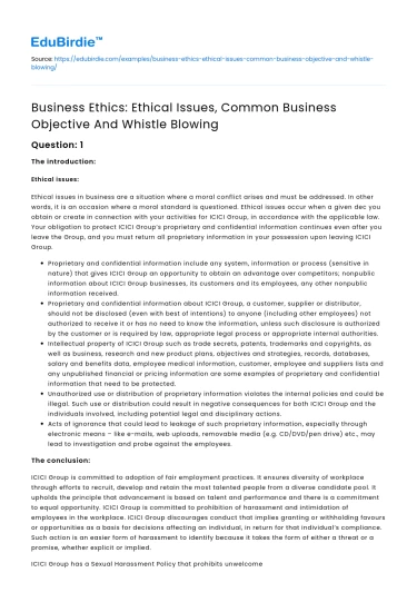 Business Ethics: Issues, Objectives, Whistleblowing