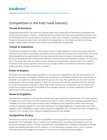 Competition in the Fast Food Industry