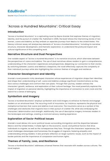 ‘Across a Hundred Mountains’: Critical Essay