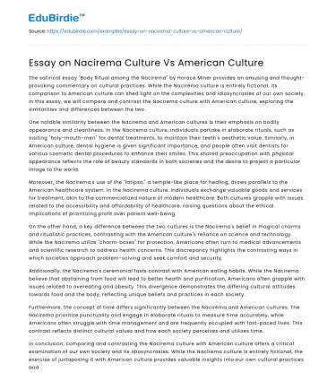 Essay on Nacirema Culture Vs American Culture