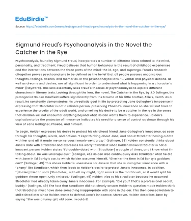 Sigmund Freud’s Psychoanalysis in the Novel the Catcher in the Rye