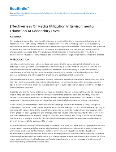 Media Use in Environmental Education at Secondary Level