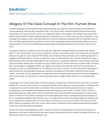 Allegory Of The Cave Concept In The Film Truman Show