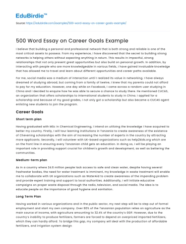 500 Word Essay on Career Goals Example