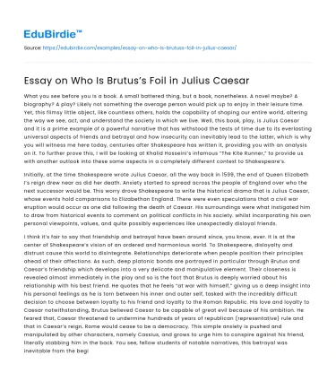 Essay on Who Is Brutus’s Foil in Julius Caesar