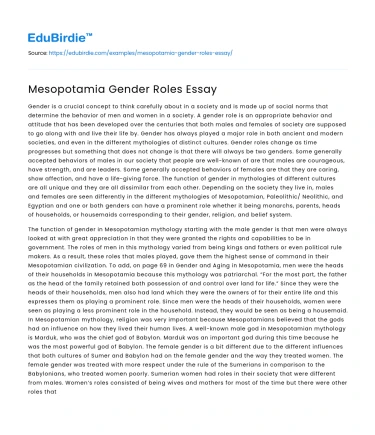 Mesopotamia Gender Roles Essay