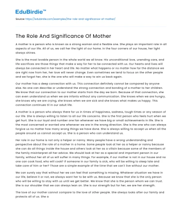 The Role And Significance Of Mother