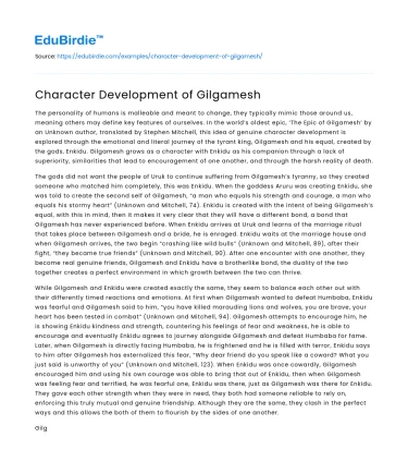 Character Development of Gilgamesh