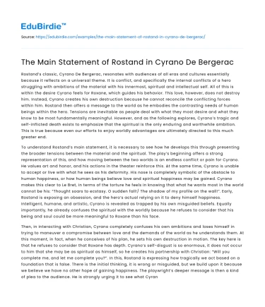 The Main Statement of Rostand in Cyrano De Bergerac