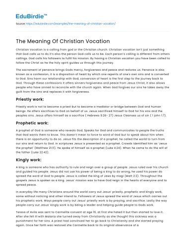 The Meaning Of Christian Vocation