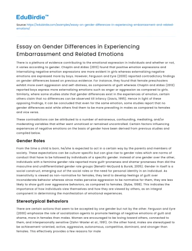 Gender Differences in Experiencing Embarrassment – An Essay